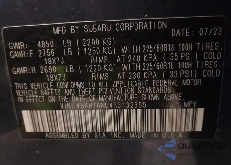 2024 Subaru Outback Limited from USA, damaged, VIN 4S4BTANC4R3132355